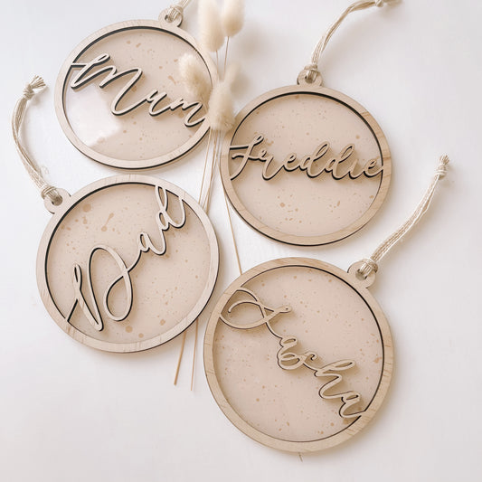 WOODEN NAME ORNAMENT | Personalised | Multiple Font + Colour Options