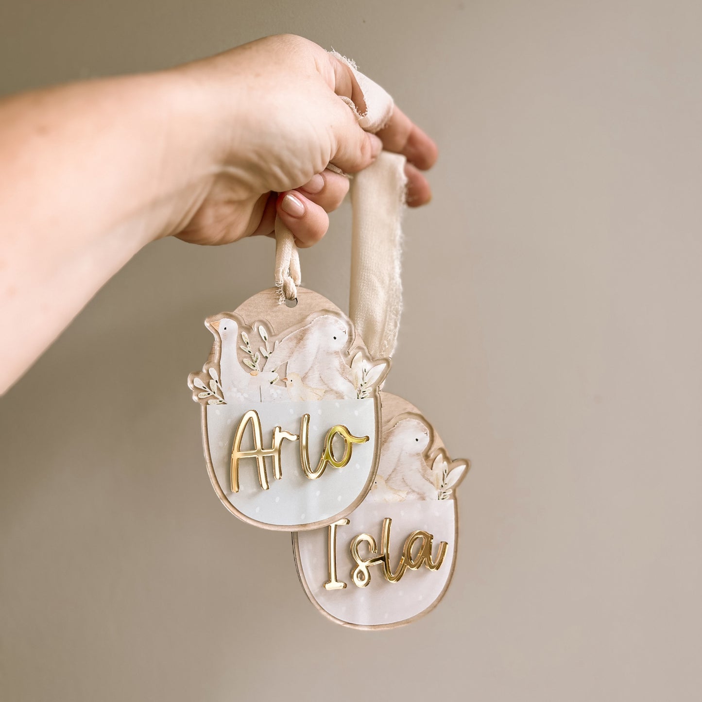 Personalised Wood & Acrylic Picture Easter Basket Tag