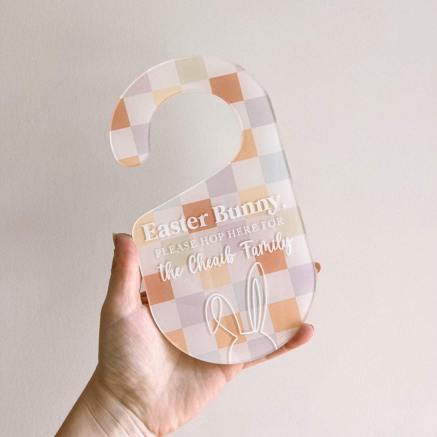 'Easter Bunny, Hop Here' DOOR HANGER | PERSONALISED | Multiple Colour or Pattern Choices