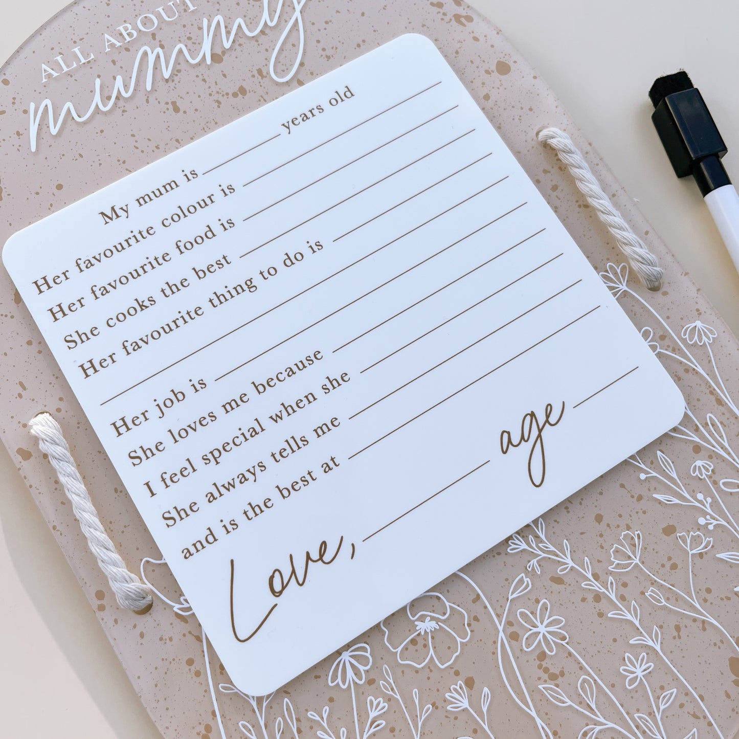 ABOUT MY MUM | Reusable Board | + FREE Removable Marker | Multiple Colour Options