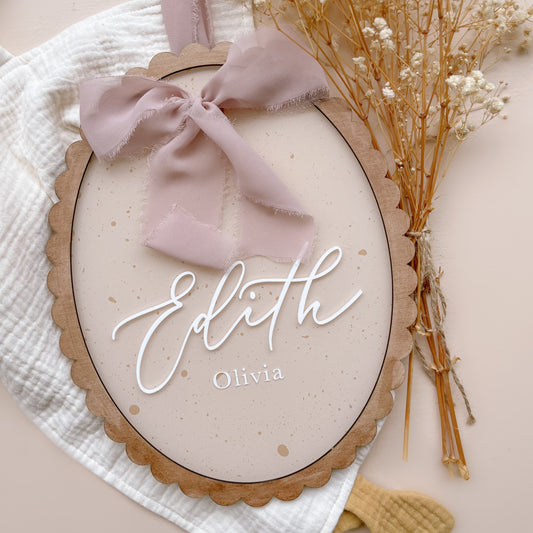 Large Vintage-Style Personalised Sign with Fabric Bow | Multiple Customisation Options