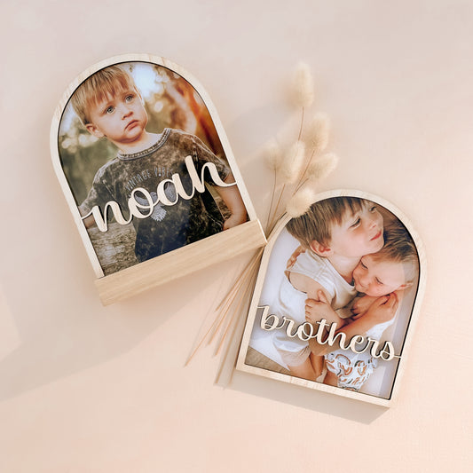 Acrylic Photo Plaque with Wooden Border & Text | 3 SIZES | CUSTOMISE