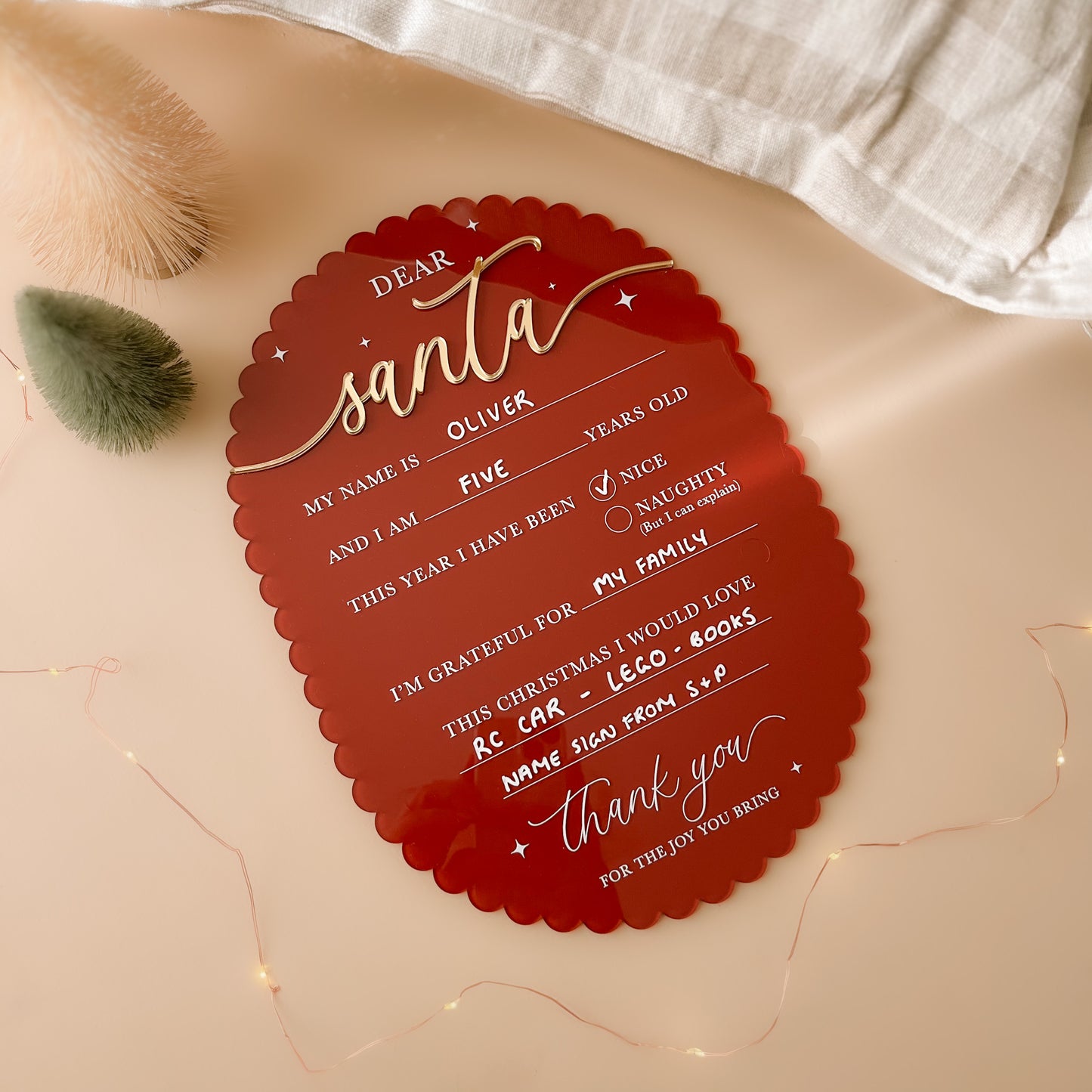 Dear Santa Reusable Letter Board | Multiple Colour & Pattern Options