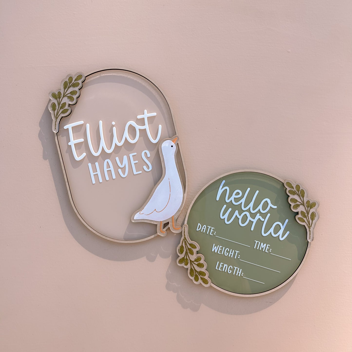 BUNDLE - GOOSE NAME PLAQUE + BABY BIRTH ANNOUNCEMENT | Personalised | Multiple Colour Options