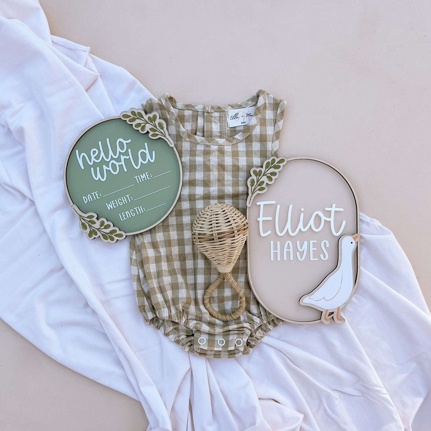 BUNDLE - GOOSE NAME PLAQUE + BABY BIRTH ANNOUNCEMENT | Personalised | Multiple Colour Options