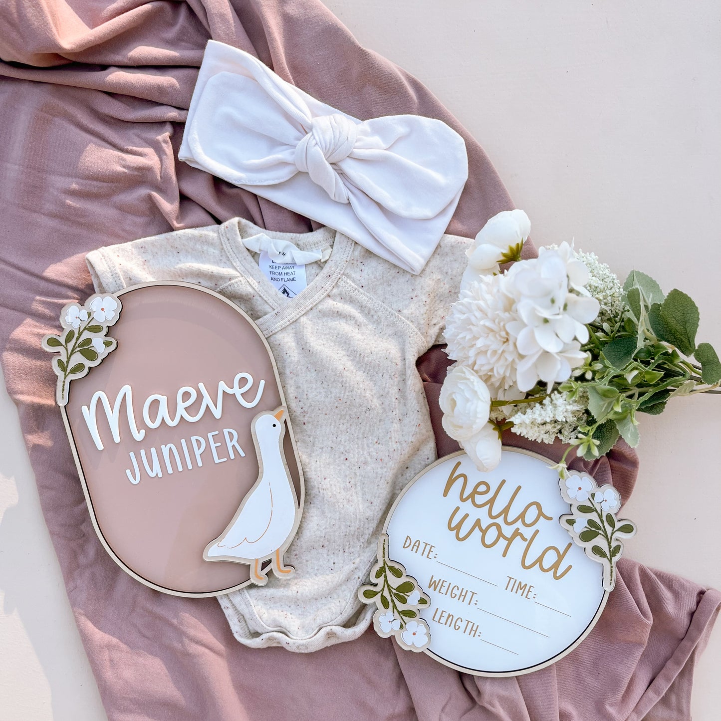 BUNDLE - GOOSE NAME PLAQUE + BABY BIRTH ANNOUNCEMENT | Personalised | Multiple Colour Options