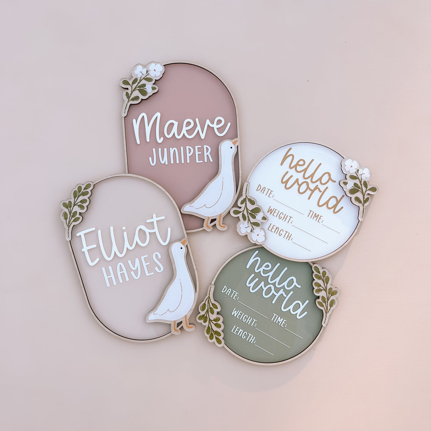 BUNDLE - GOOSE NAME PLAQUE + BABY BIRTH ANNOUNCEMENT | Personalised | Multiple Colour Options