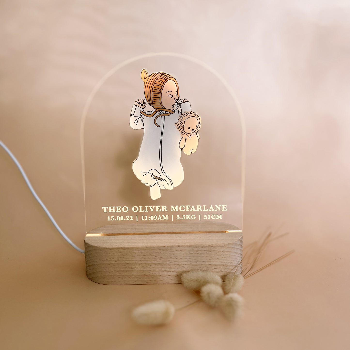 NIGHTLIGHT - HAND DRAWN NEWBORN BABY + BIRTH DETAILS | Personalised - Based On Your Photo