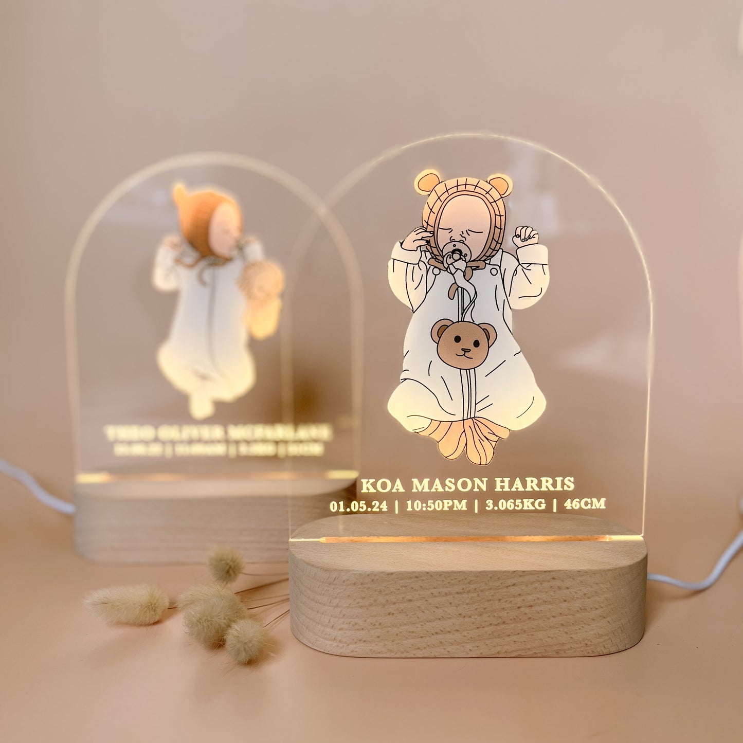 NIGHTLIGHT - HAND DRAWN NEWBORN BABY + BIRTH DETAILS | Personalised - Based On Your Photo