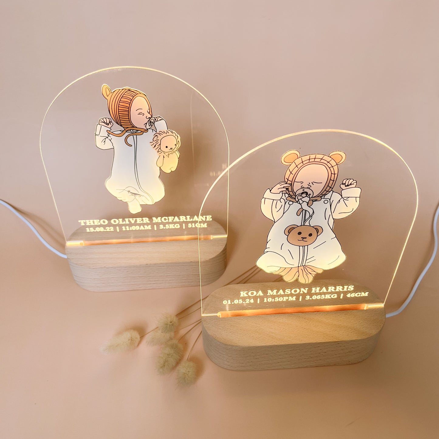 NIGHTLIGHT - HAND DRAWN NEWBORN BABY + BIRTH DETAILS | Personalised - Based On Your Photo