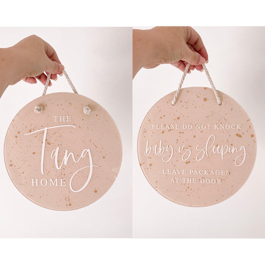 Personalised Family Home / Baby Sleeping Plaque | Double-Sided | Multiple Colour + Pattern Options