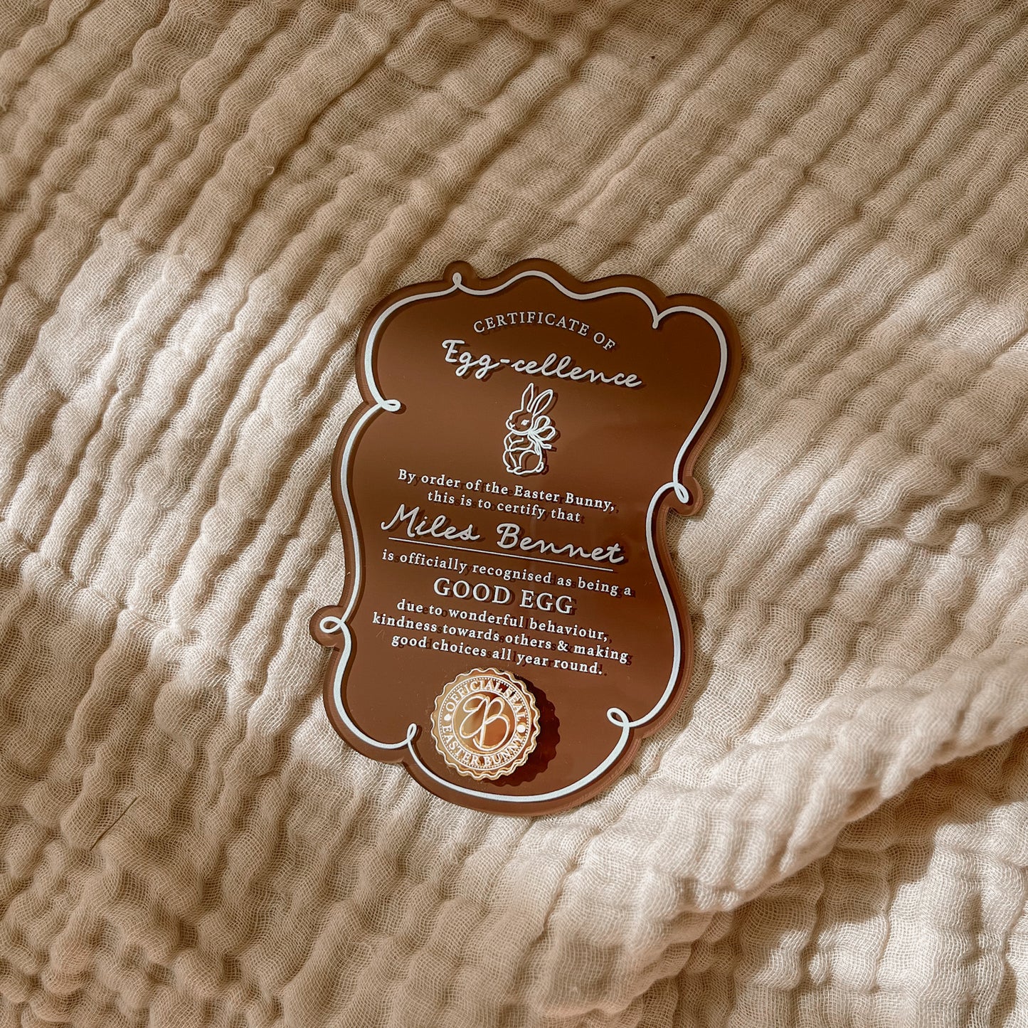 Acrylic Good Egg Certificate | Personalised | Multiple Colour/Pattern Options