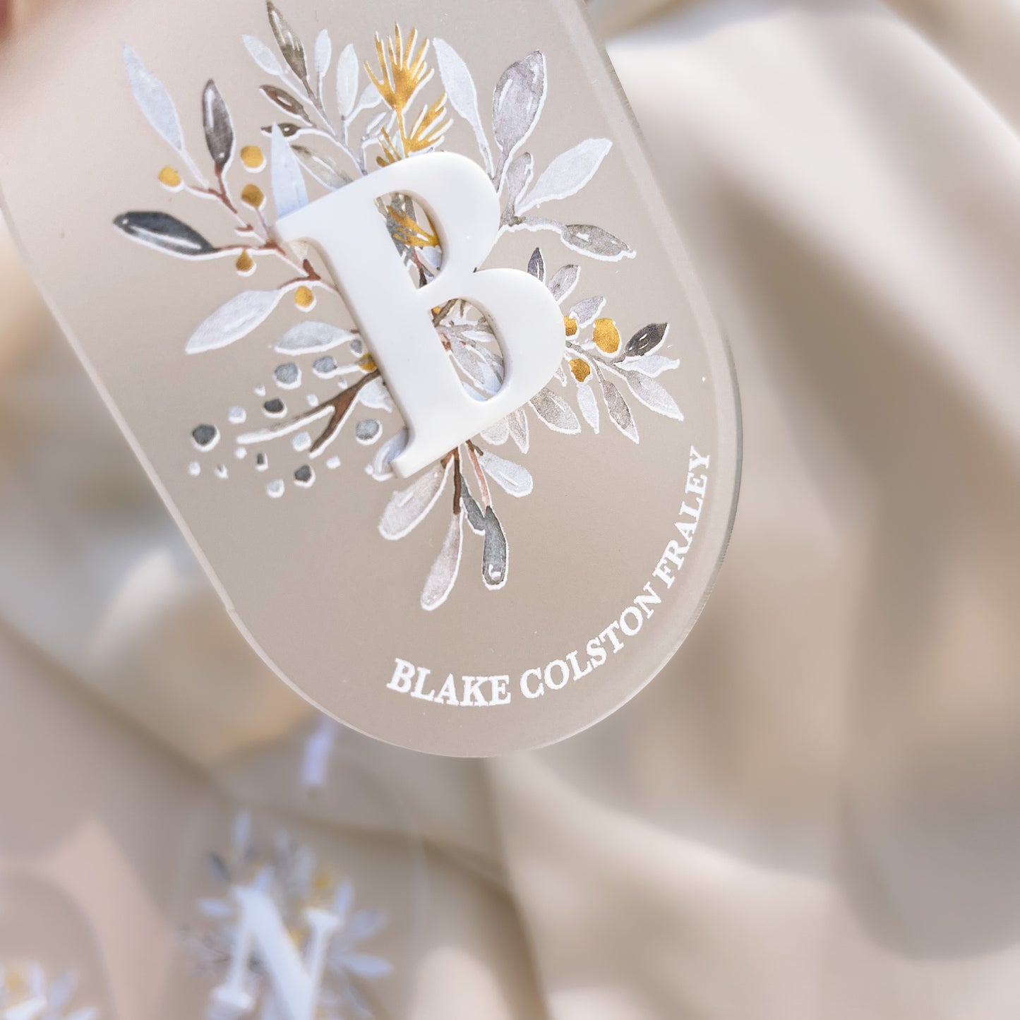 LEAF + INITIAL DETAIL FROSTED ACRYLIC ORNAMENT | Personalised | 3 Shapes