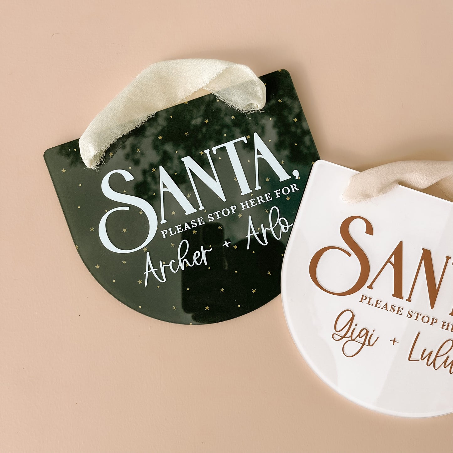 SANTA, PLEASE STOP HERE SIGN | Personalised | Multiple Colour + Pattern Options