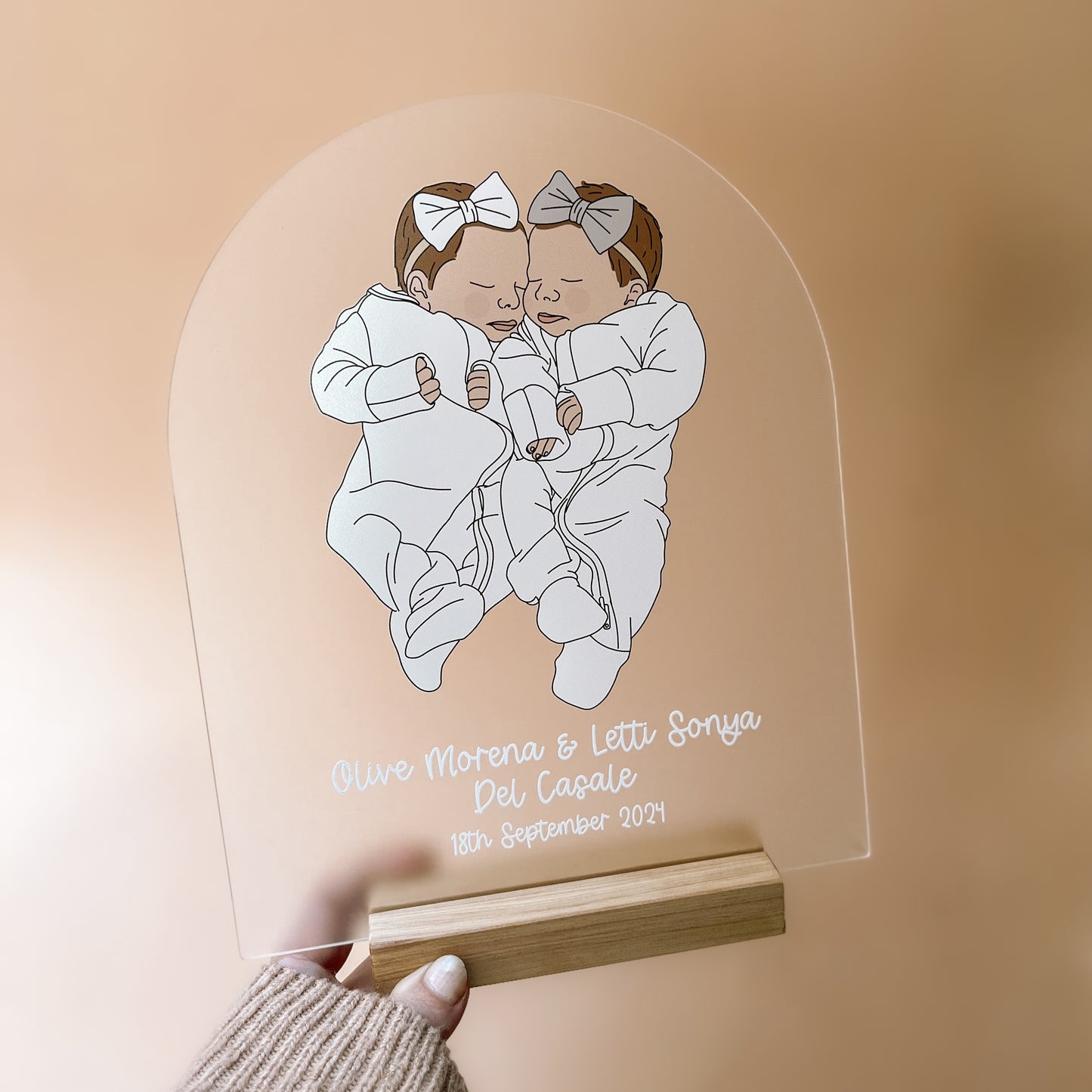 NEWBORN BABY HAND DRAWN ARCH | Personalised - Based On Your Photo | Multiple Colour & Size Choices + Optional Timber Stand Add-On