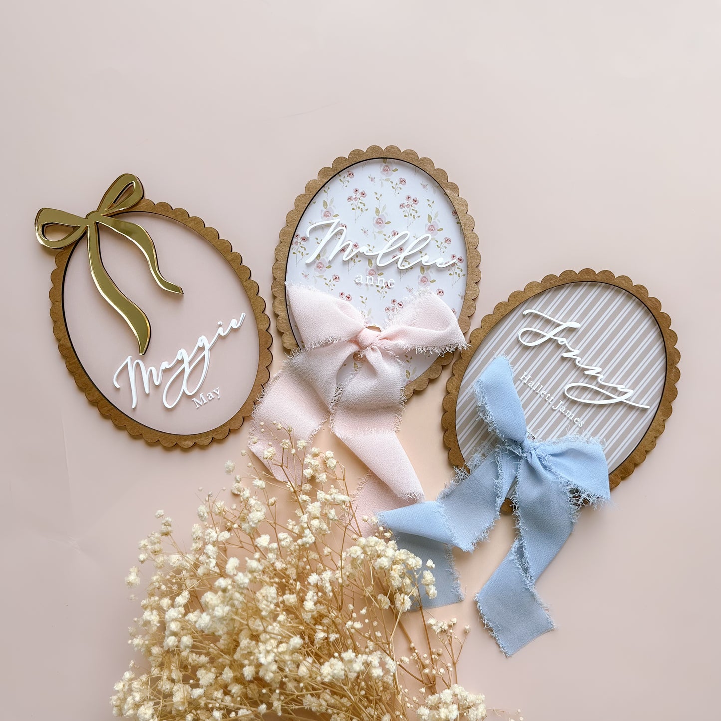 Vintage-Style BOW Name Plaque | PERSONALISED | Multiple Colour + Pattern Options