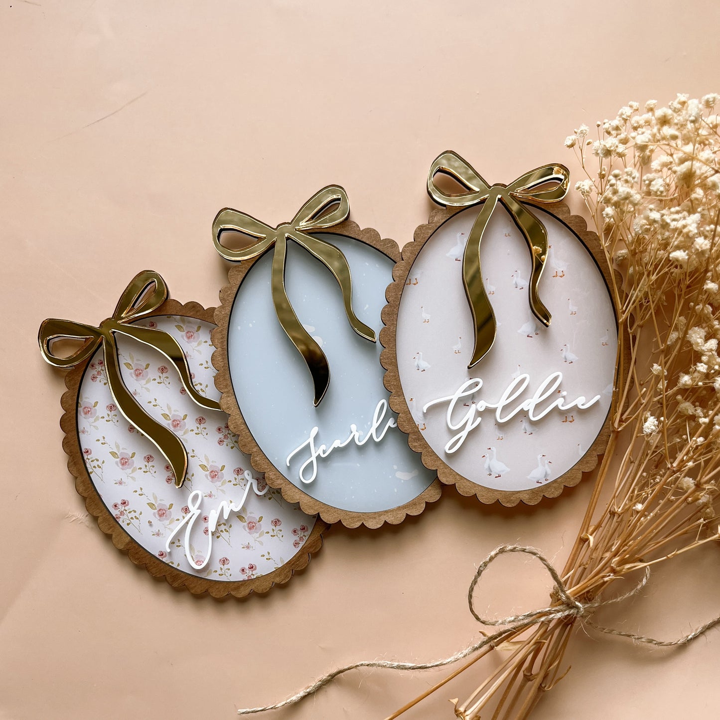 Vintage-Style BOW Name Plaque | PERSONALISED | Multiple Colour + Pattern Options