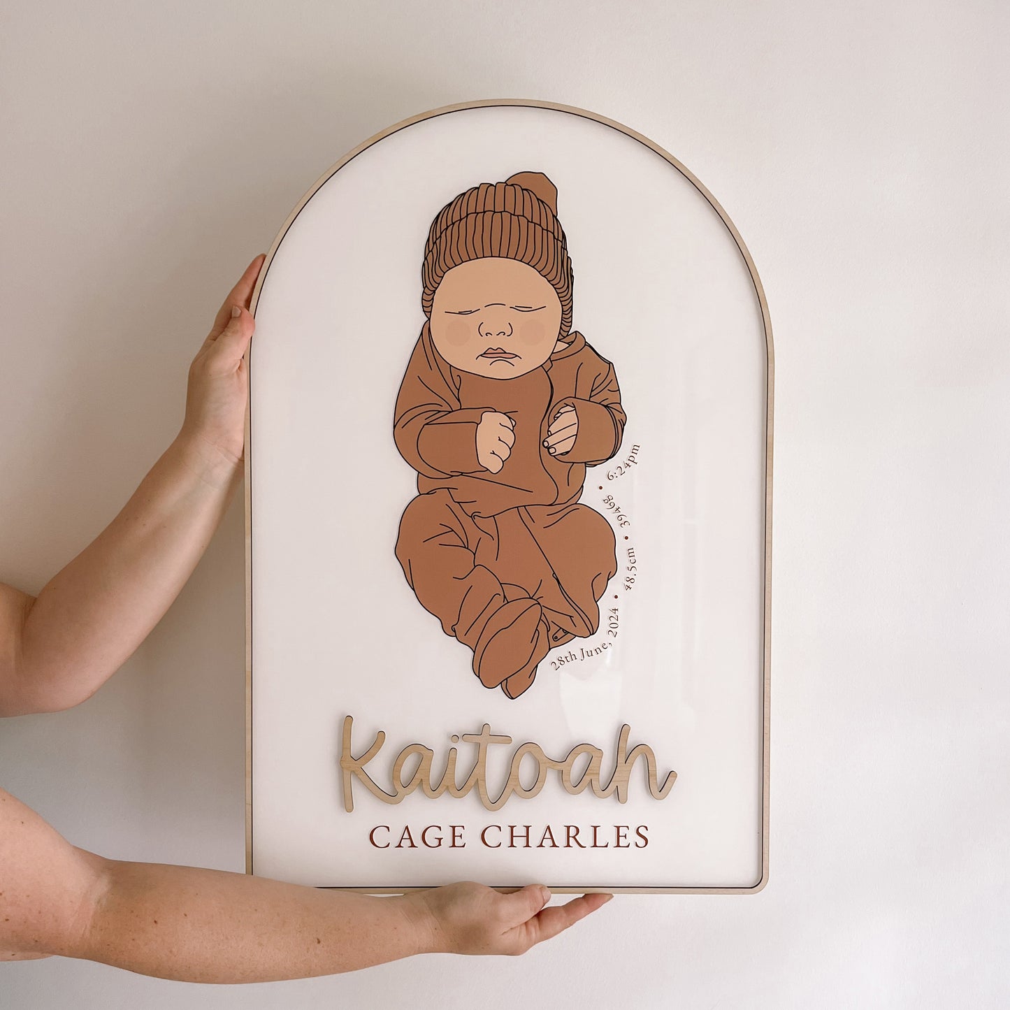 1:1 SCALE HAND DRAWN NEWBORN BABY PLAQUE | Personalised - Based On Your Photo | Multiple Colour Choices