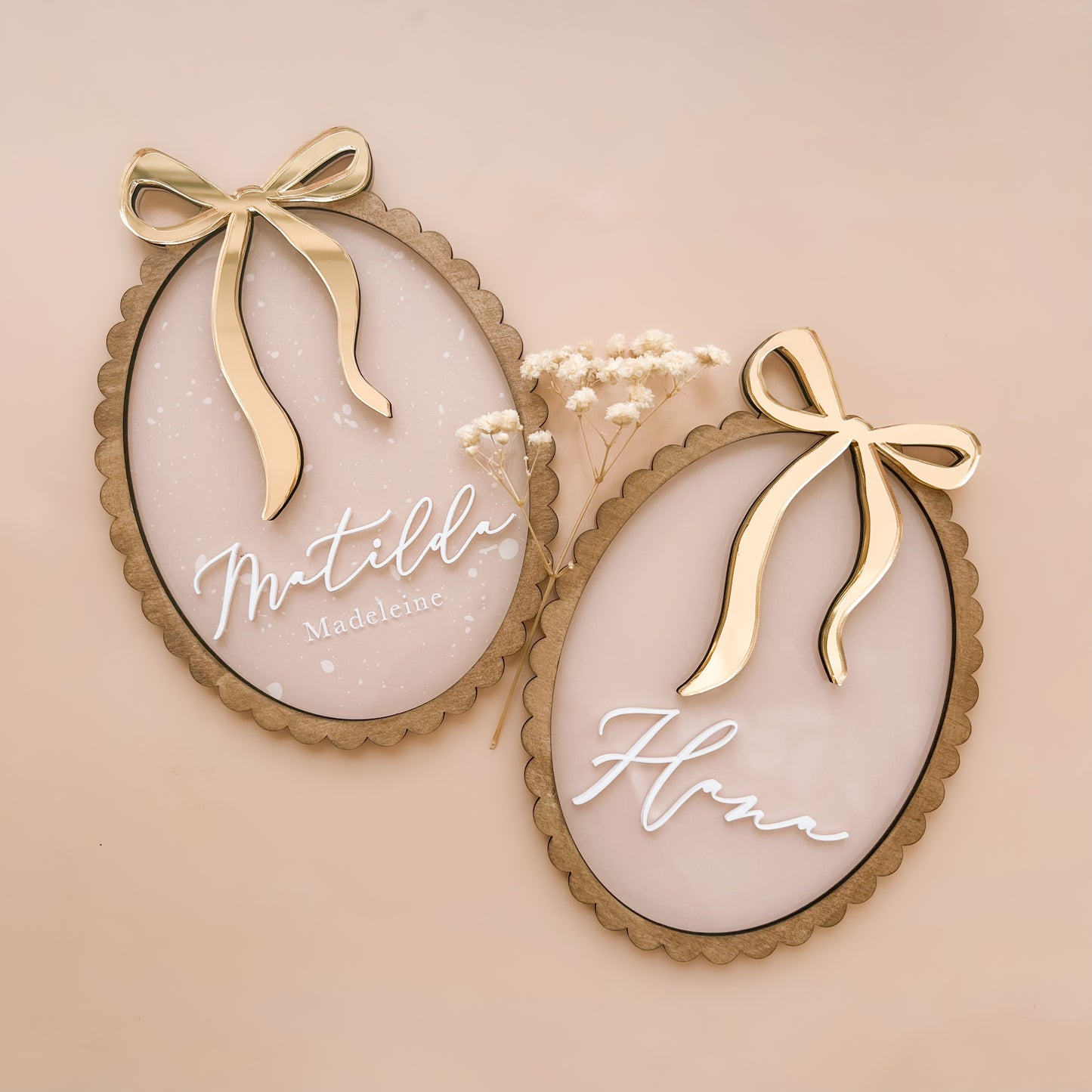 Vintage-Style BOW Name Plaque | PERSONALISED | Multiple Colour + Pattern Options