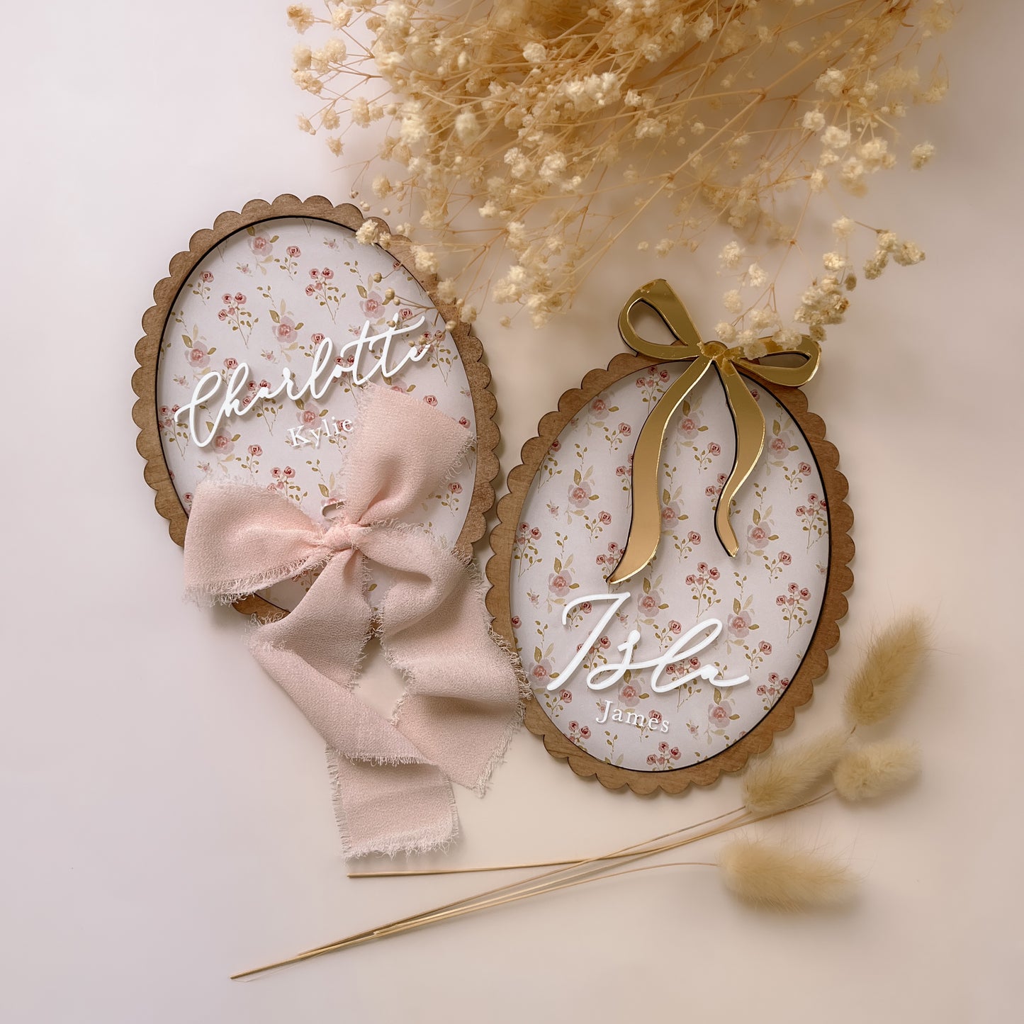 Vintage-Style BOW Name Plaque | PERSONALISED | Multiple Colour + Pattern Options