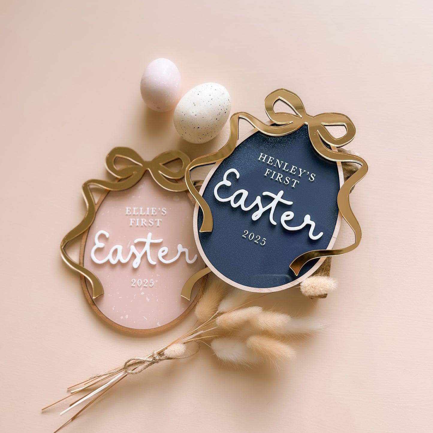 Personalised Gold Bow First Easter Plaque | Multiple Colour + Pattern Options