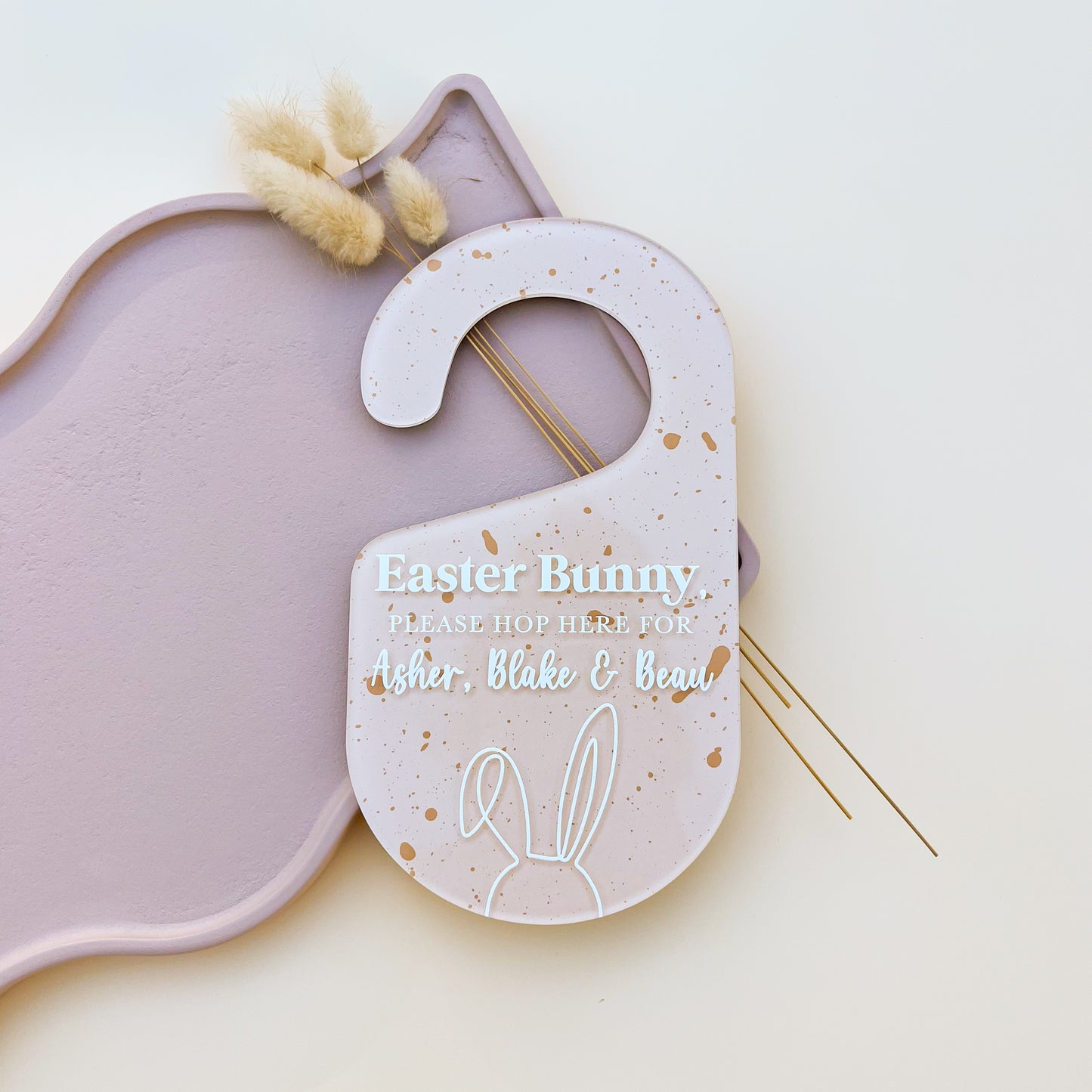 'Easter Bunny, Hop Here' DOOR HANGER | PERSONALISED | Multiple Colour or Pattern Choices
