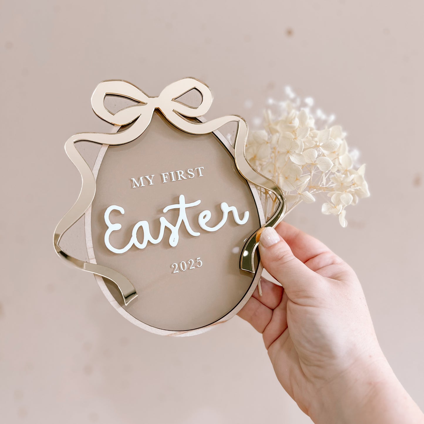 Personalised Gold Bow First Easter Plaque | Multiple Colour + Pattern Options