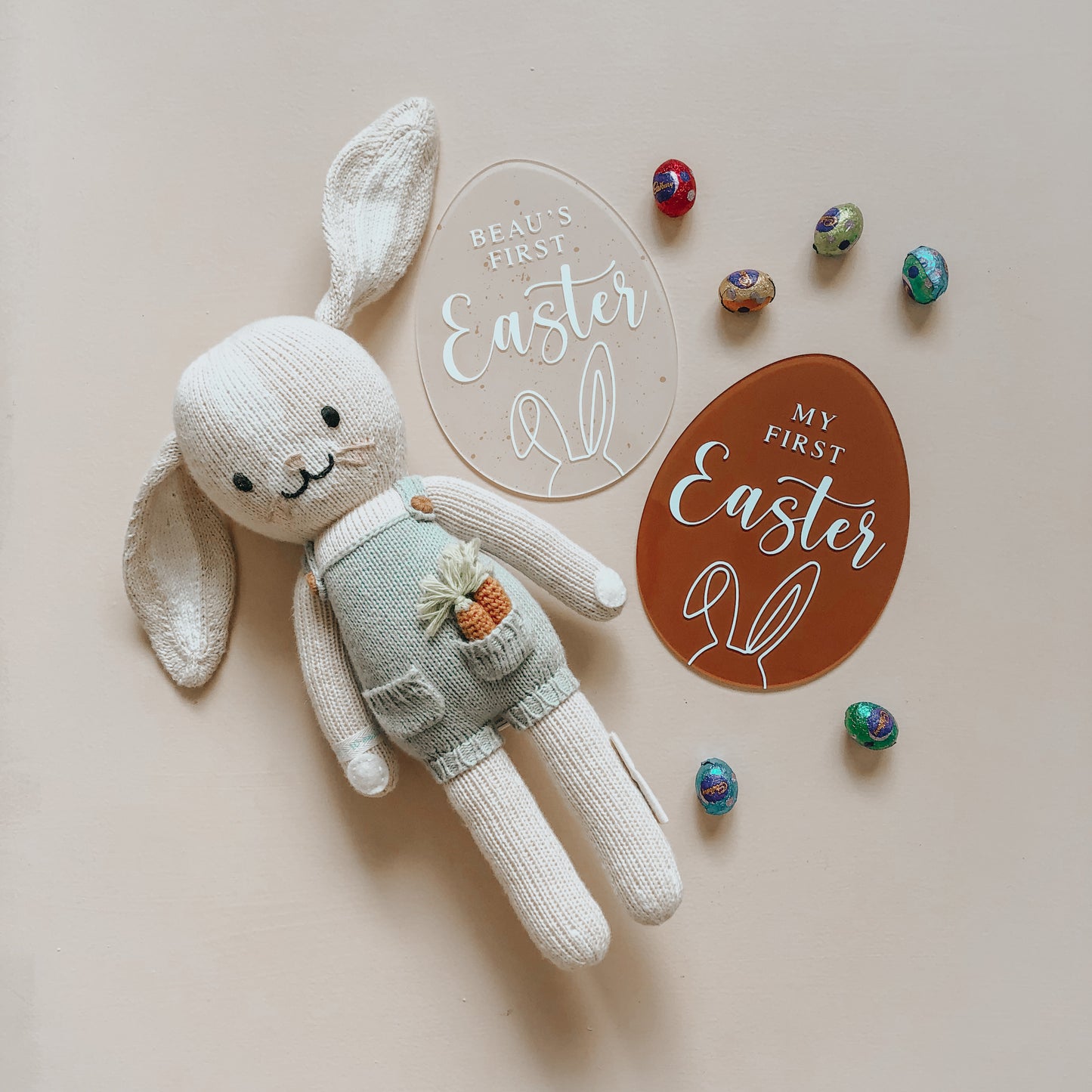 'FIRST EASTER' Acrylic Egg Plaque | Multiple Colour + Pattern Choices