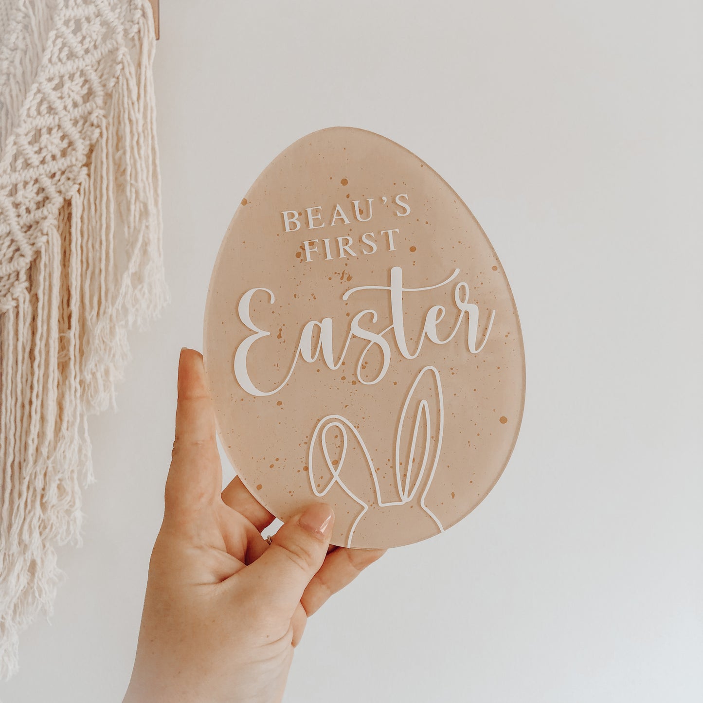 'FIRST EASTER' Acrylic Egg Plaque | Multiple Colour + Pattern Choices