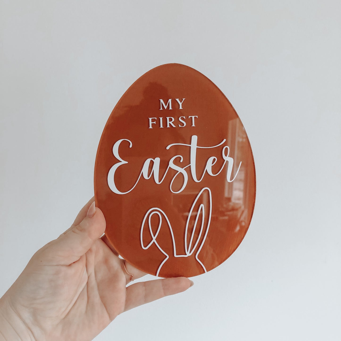 'FIRST EASTER' Acrylic Egg Plaque | Multiple Colour + Pattern Choices