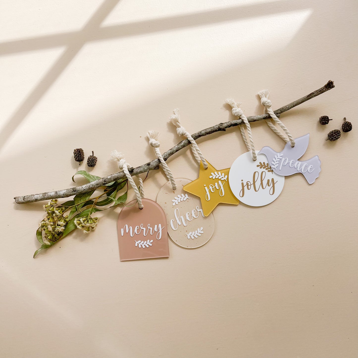 CHRISTMAS WORD ORNAMENTS | Set Of 5 | Multiple Colour Options