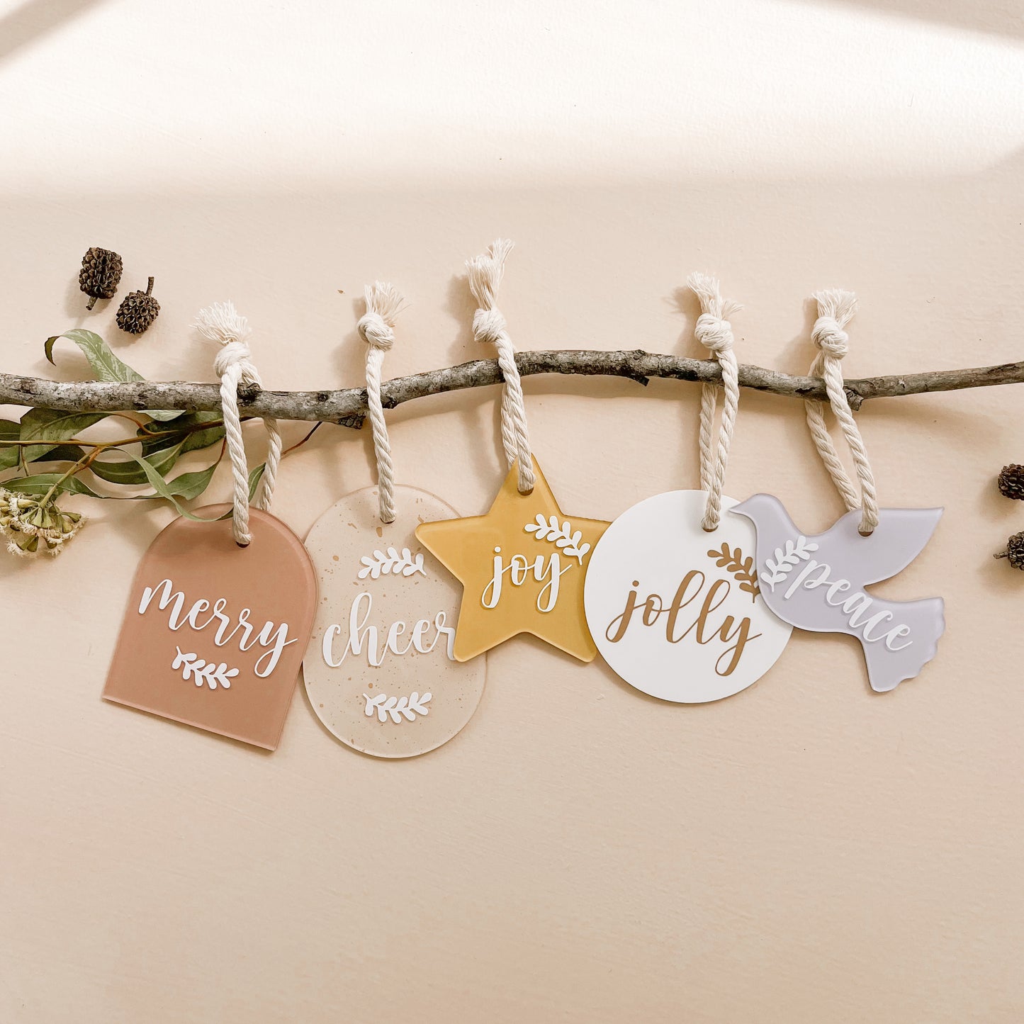 CHRISTMAS WORD ORNAMENTS | Set Of 5 | Multiple Colour Options