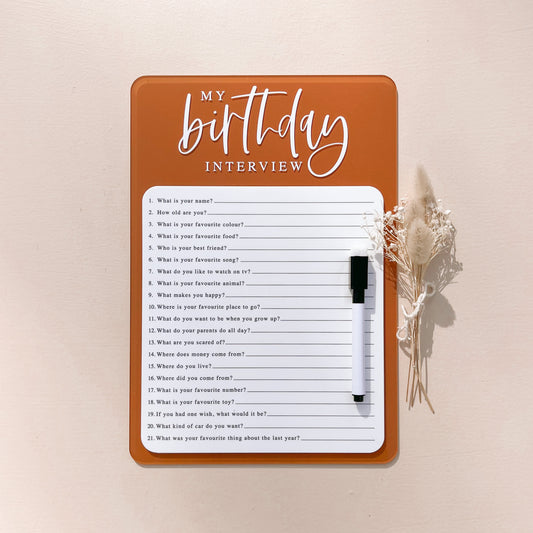INTERVIEW Birthday Board (Writable + Reusable) + FREE Whiteboard Marker | Multiple Colour + Pattern Options