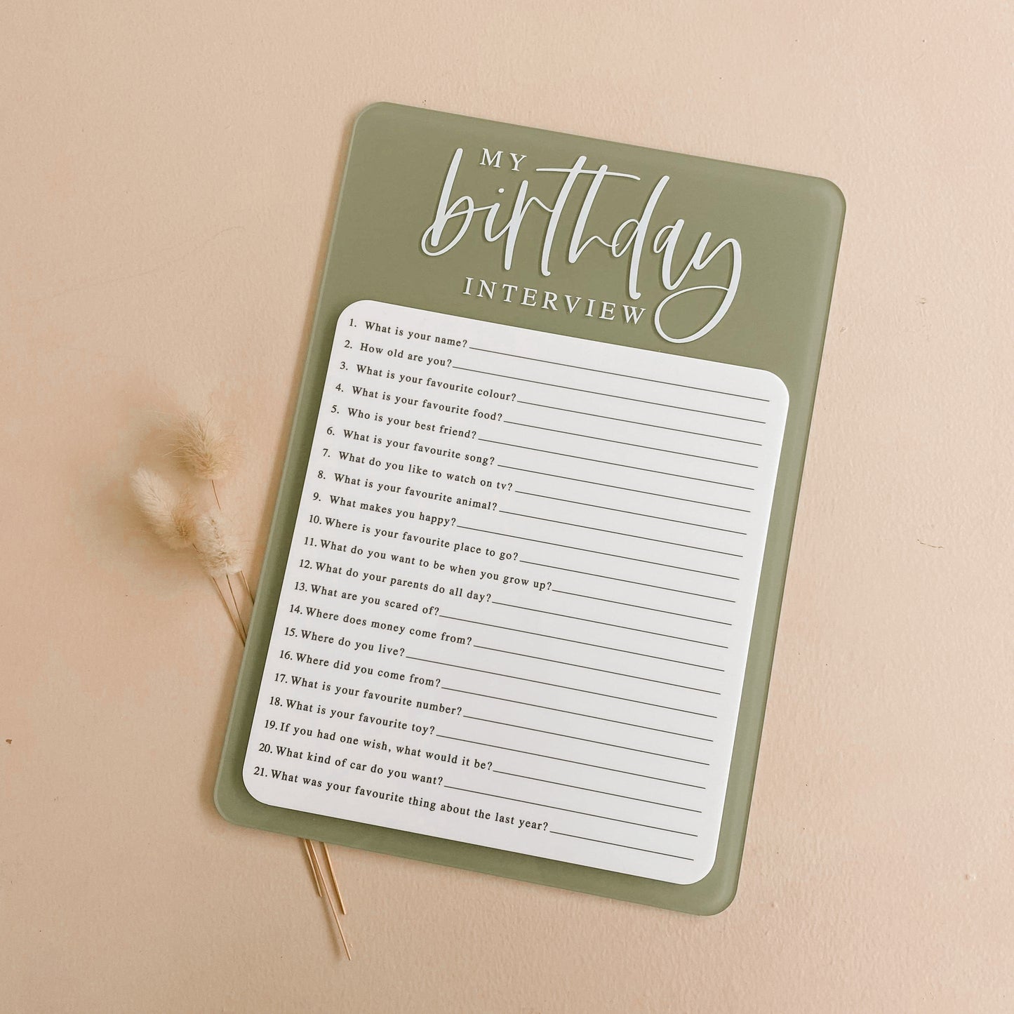 INTERVIEW Birthday Board (Writable + Reusable) + FREE Whiteboard Marker | Multiple Colour + Pattern Options