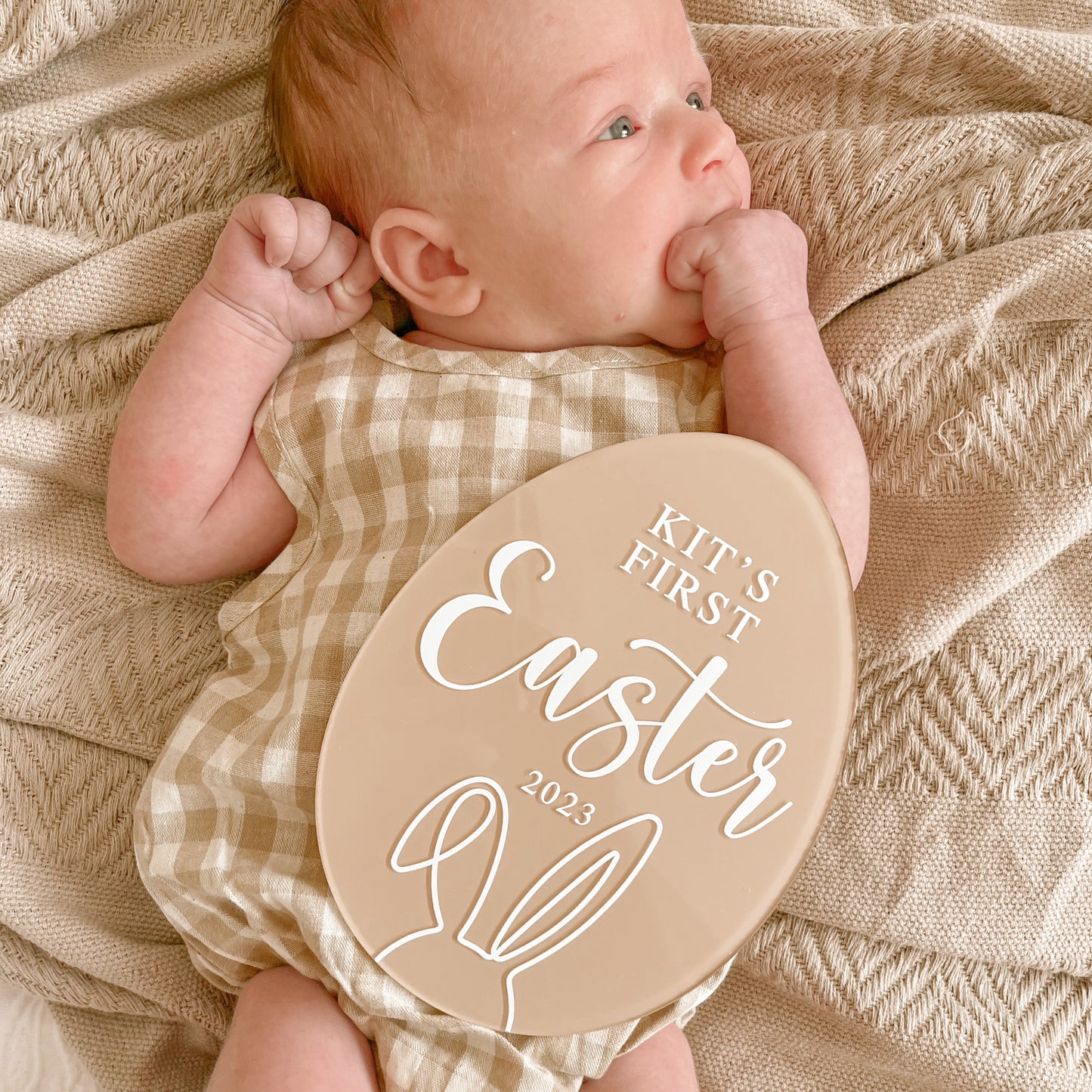 'FIRST EASTER' Acrylic Egg Plaque | Multiple Colour + Pattern Choices