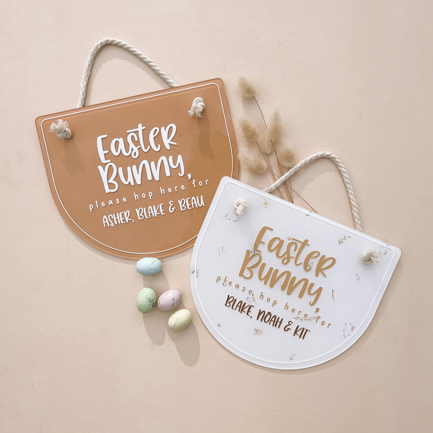'Easter Bunny, Hop Here' SIGN | PERSONALISED | Multiple Colour or Pattern Choices