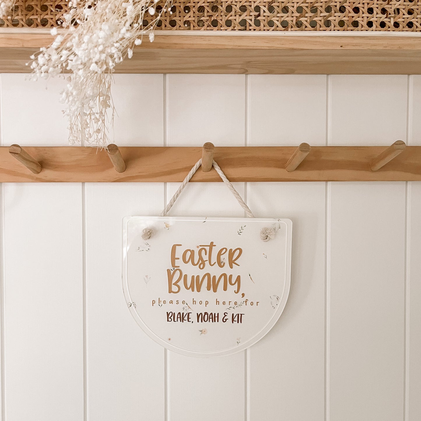 'Easter Bunny, Hop Here' SIGN | PERSONALISED | Multiple Colour or Pattern Choices