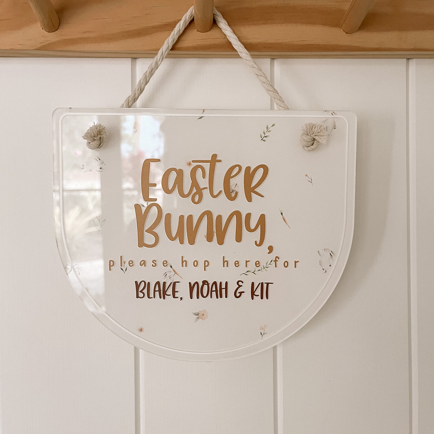 'Easter Bunny, Hop Here' SIGN | PERSONALISED | Multiple Colour or Pattern Choices