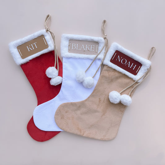 VELVET CHRISTMAS STOCKING | PERSONALISED | 3 Stocking + Multiple Name Colours