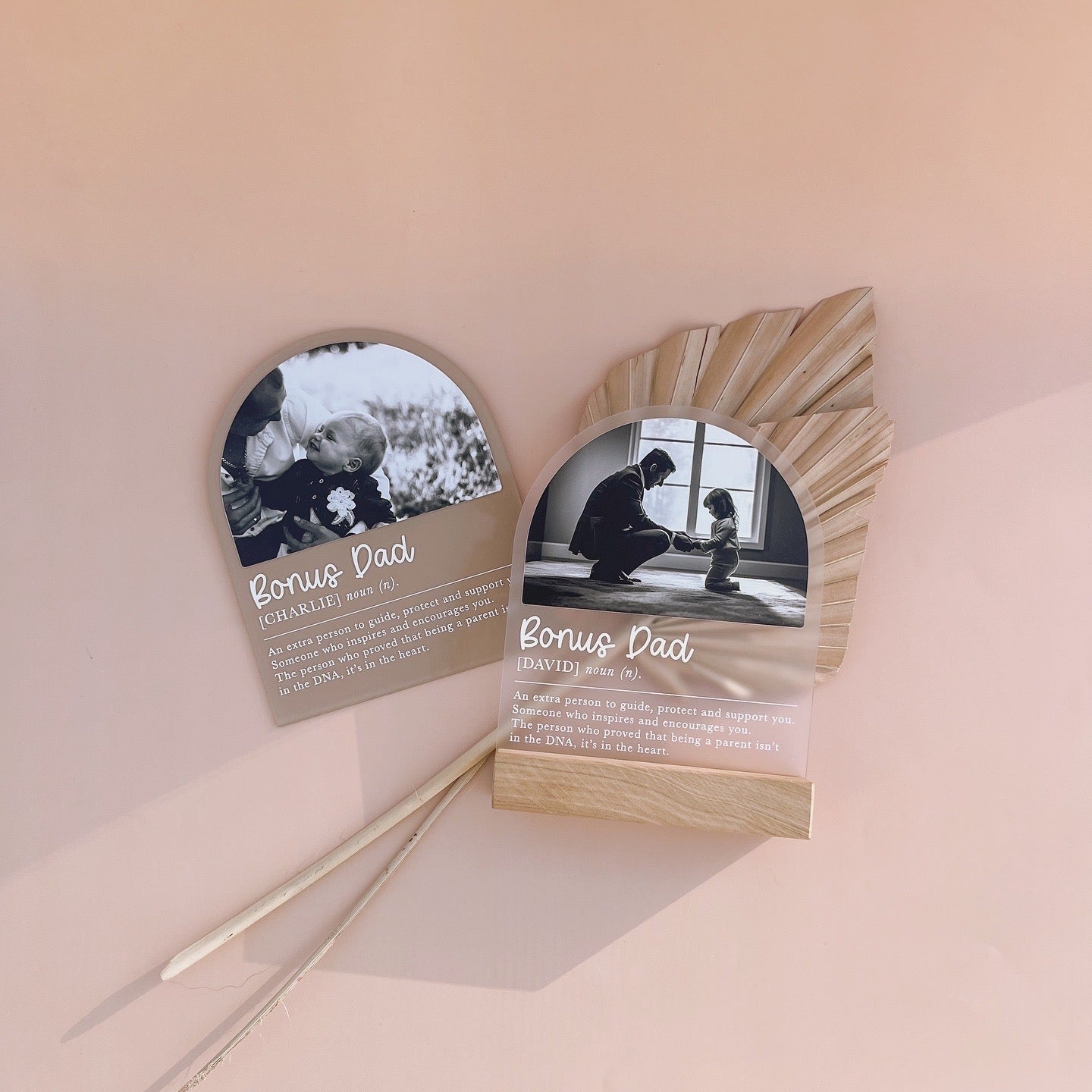 BONUS DAD (STEP DAD) ARCH PLAQUE with PHOTO | Personalised | Multiple Colour Choices + Optional Timber Stand Add-On