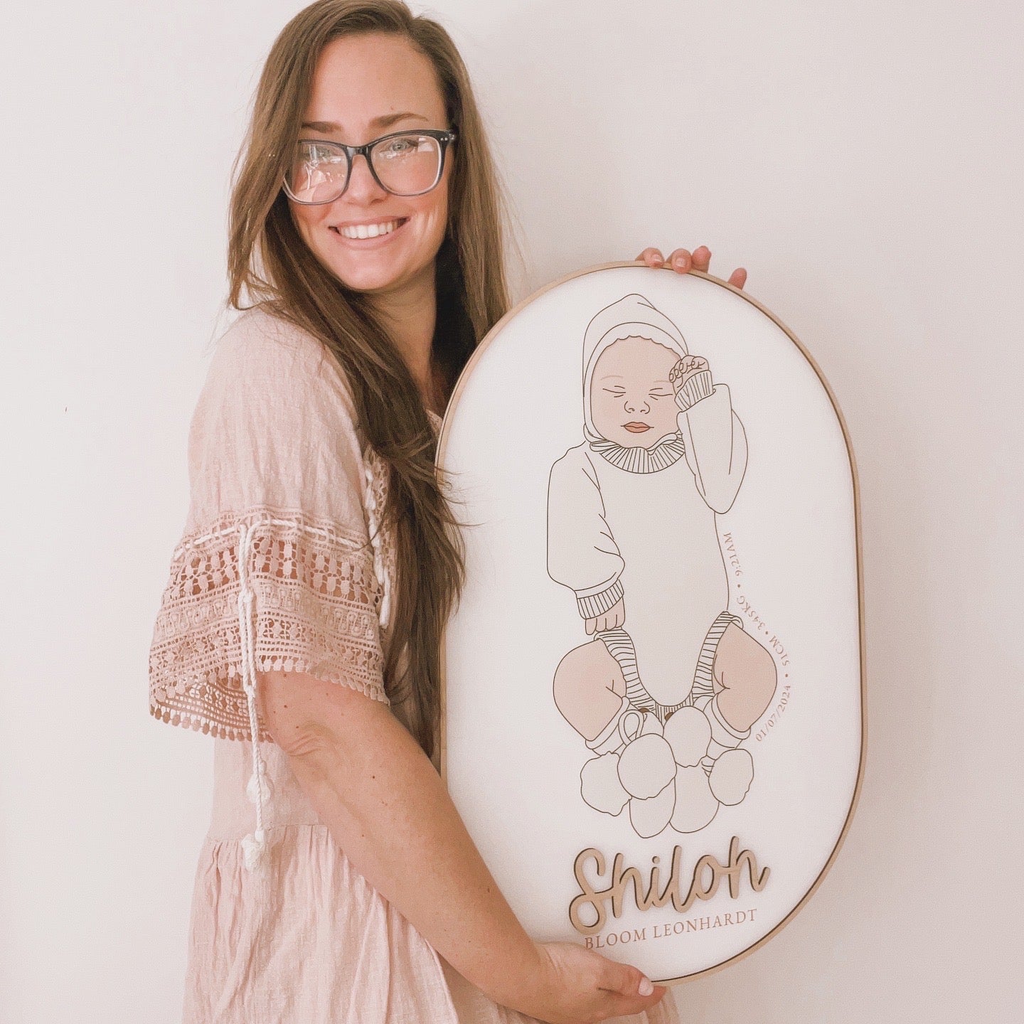 1:1 SCALE HAND DRAWN NEWBORN BABY PLAQUE | Personalised - Based On Your Photo | Multiple Colour Choices