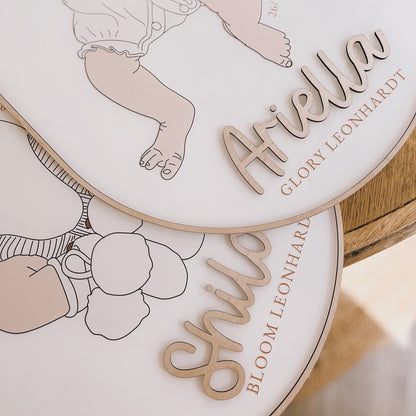 1:1 SCALE HAND DRAWN NEWBORN BABY PLAQUE | Personalised - Based On Your Photo | Multiple Colour Choices