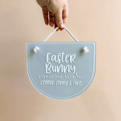 'Easter Bunny, Hop Here' SIGN | PERSONALISED | Multiple Colour or Pattern Choices