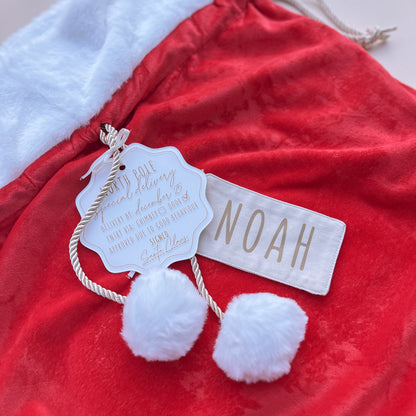 VELVET CHRISTMAS SANTA SACK With Personalised Tag Set | 3 Sack + Multiple Tag Colours