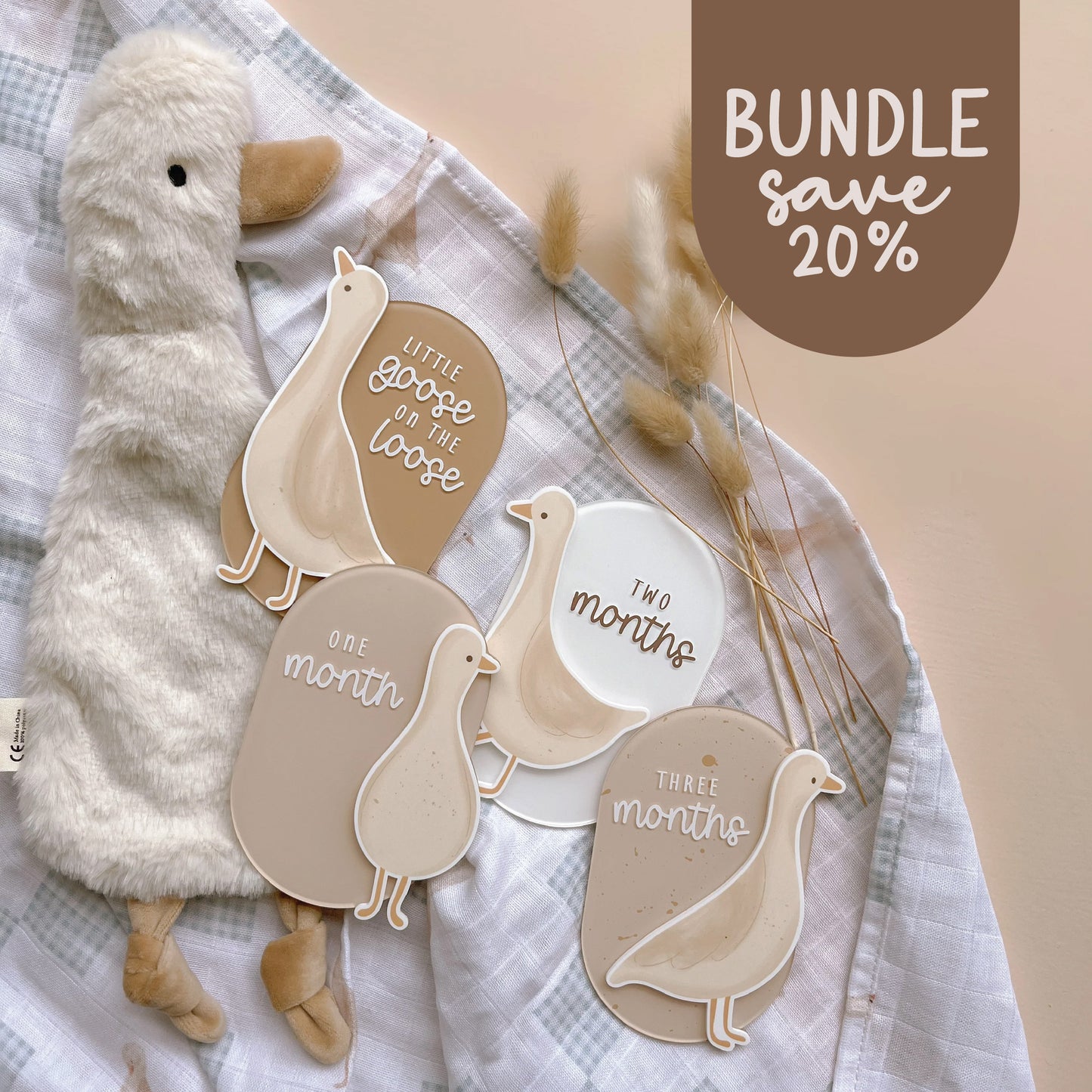 BUNDLE - Goose Milestone Plaque Set + Waddles Goose Comforter