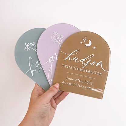 BIRTH DETAILS Arch or Circle | PERSONALISED | Multiple Colour + Pattern Choices