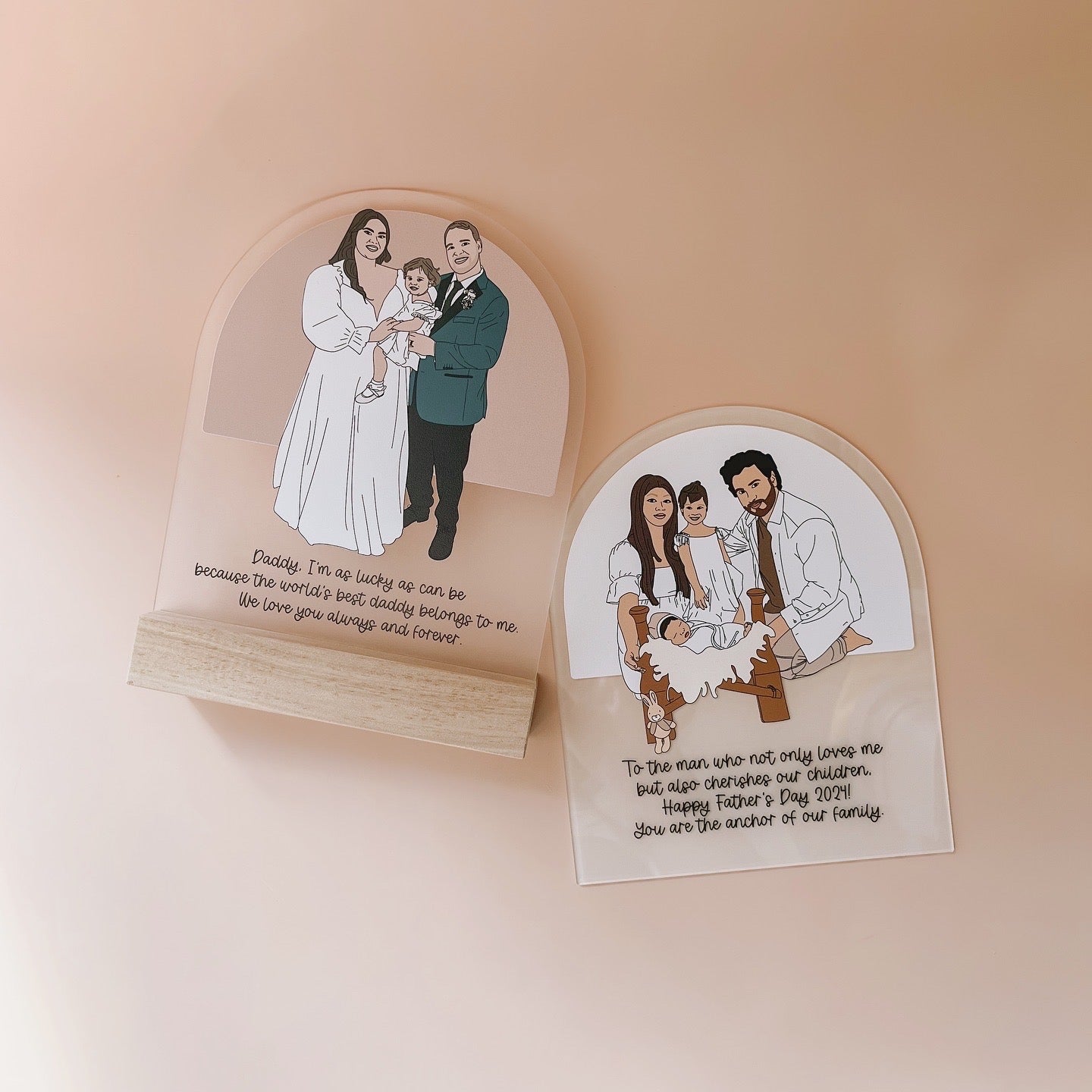 FAMILY HAND-DRAWN PLAQUE + MESSAGE | Personalised - Based On Your Photo | Multiple Colour Choices + Optional Timber Stand Add-On