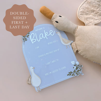 SCHOOL MILESTONE BOARD - GOOSE | Double-Sided First & Last Day | Multiple Colour + Pattern Options