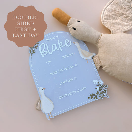 SCHOOL MILESTONE BOARD - GOOSE | Double-Sided First & Last Day | Multiple Colour + Pattern Options