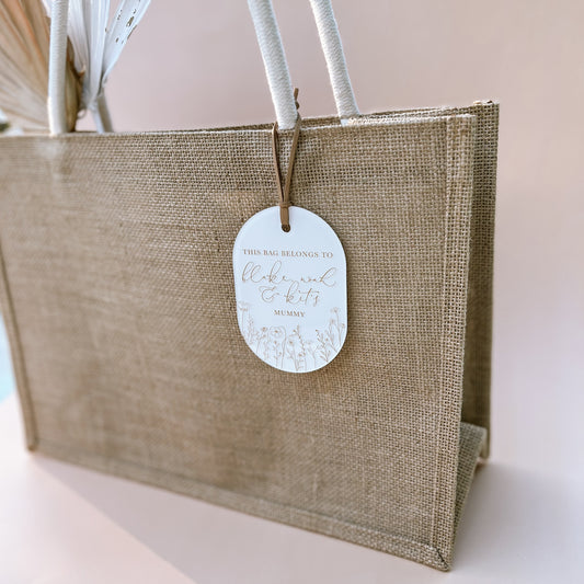JUTE TOTE BAG + TAG | Personalised | Multiple Colour Options for Tag
